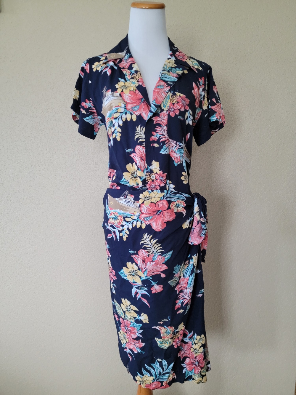 NWT Polo by Ralph Lauren Navy Floral Faux-Wrap Dress, Size 6